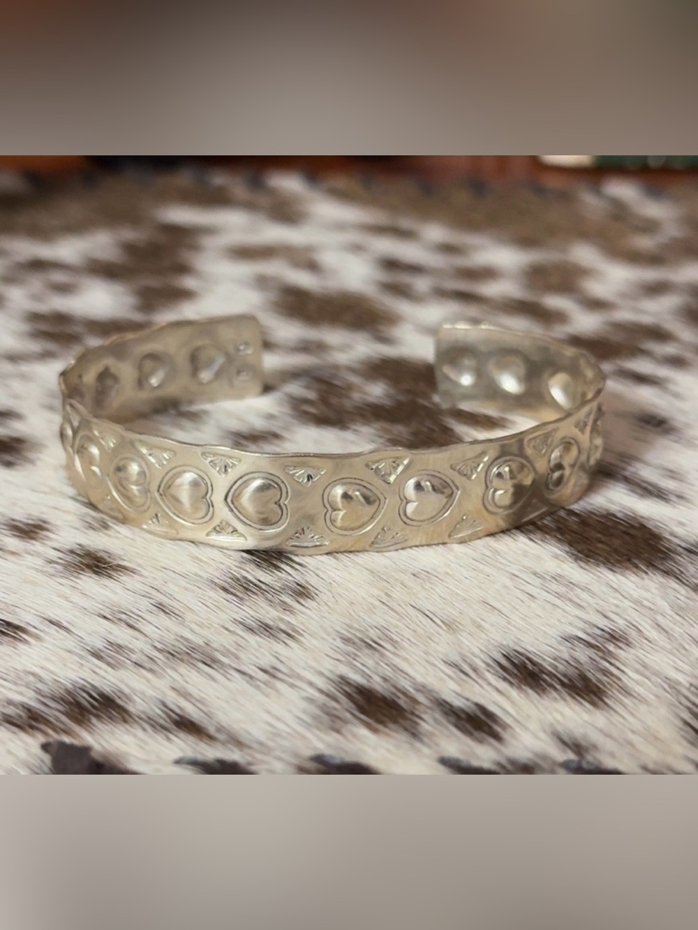 Native Made Sterling Silver Heart Stamped Cuff